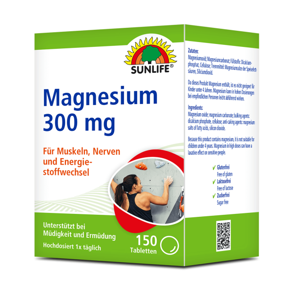 SUNLIFE® Magnesium 300 mg Tabletten Müdigkeit Muskeln Knochen Energie Mineral Entspannung 150 Stk + Vitamin C E & Melisse