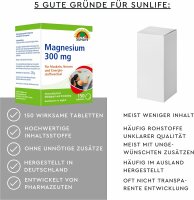 SUNLIFE® Magnesium 300 mg Tabletten Müdigkeit Muskeln Knochen Energie Mineral Entspannung 150 Stk + Vitamin C E & Melisse
