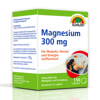 SUNLIFE® Magnesium 300 mg Tabletten Müdigkeit Muskeln Knochen Energie Mineral Entspannung 150 Stk + Vitamin C E & Melisse