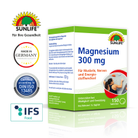 SUNLIFE® Magnesium 300 mg Tabletten Müdigkeit Muskeln Knochen Energie Mineral Entspannung 150 Stk + Vitamin C E & Melisse