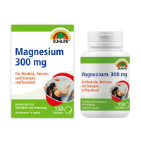 SUNLIFE® Magnesium 300 mg Tabletten Müdigkeit Muskeln Knochen Energie Mineral Entspannung 150 Stk + Vitamin C E & Melisse