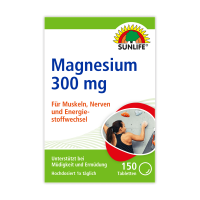 SUNLIFE® Magnesium 300 mg Tabletten Müdigkeit Muskeln Knochen Energie Mineral Entspannung 150 Stk + Vitamin C E & Melisse