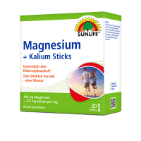 SUNLIFE® Magnesium 400 mg + Kalium Sticks 20 Stk Kirsche Elektrolyt-Gleichgewicht + 375 mg Kalium Muskeln Sport Knochenunterstützung