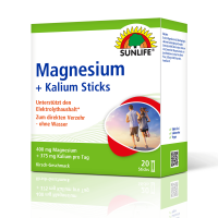 SUNLIFE® Magnesium 400 mg + Kalium Sticks 20 Stk Kirsche Elektrolyt-Gleichgewicht + 375 mg Kalium Muskeln Sport Knochenunterstützung