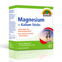 SUNLIFE® Magnesium 400 mg + Kalium Sticks 20 Stk Kirsche Elektrolyt-Gleichgewicht + 375 mg Kalium Muskeln Sport Knochenunterstützung