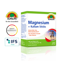 SUNLIFE® Magnesium 400 mg + Kalium Sticks 20 Stk Kirsche Elektrolyt-Gleichgewicht + 375 mg Kalium Muskeln Sport Knochenunterstützung
