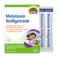 SUNLIFE® Melatonin Heißgetränk Kirschgeschmack zum Einschlafen Schlafhilfe Schlafmittel 1 mg + Melissen Extrakt Hopfen Extrakt
