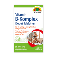 SUNLIFE® Vitamin B-Komplex Depot Tabletten 60 Stk Energiestoffwechsel Langzeitversorgung Energie Nervensystem + Aminosäuren & Vitamin B1 B2 B6