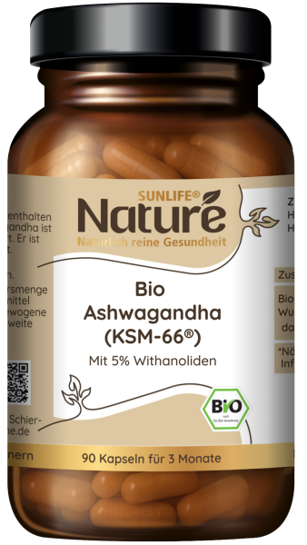 SUNLIFE® NATURE BIO Ashwagandha KSM-66® Kapseln 3 Monats-Pack Innere Balance schlafen 90 Stk