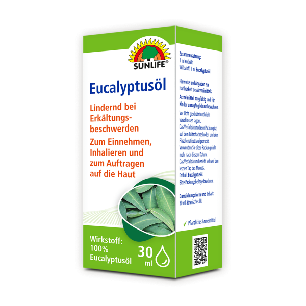 SUNLIFE® Eucalyptusöl 30 ml bei Erkältung der obere Luftwege rheumatische Beschwerden 100 % Eucalyptusöl
