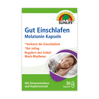 SUNLIFE® Melatonin Kapseln 30 Stk zum Einschlafen Schlafhilfe Schlafmittel 1 mg + Zitronenmelisse Extrakt Hopfen Extrakt