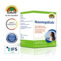 SUNLIFE® Nasenspülsalz 60 Stk zur Nasenreinigung bei Schnupfen Erkältung/Pollen + Befeuchtung mit hochwertiges Natriumchlorid