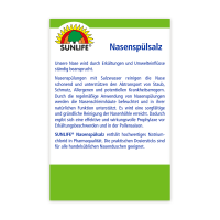 SUNLIFE® Nasenspülsalz 60 Stk zur Nasenreinigung bei Schnupfen Erkältung/Pollen + Befeuchtung mit hochwertiges Natriumchlorid