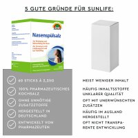 SUNLIFE® Nasenspülsalz 60 Stk zur Nasenreinigung bei Schnupfen Erkältung/Pollen + Befeuchtung mit hochwertiges Natriumchlorid